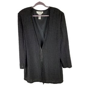 Vintage Niteline by Della Roufogali Black 100% Silk Beaded Blazer Jacket XL